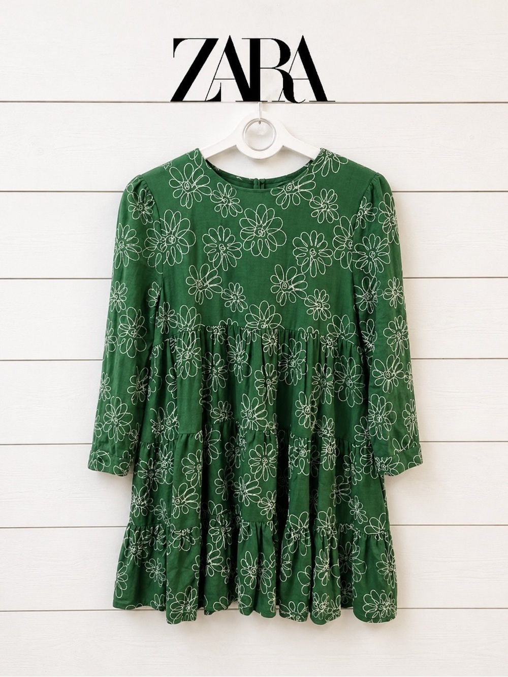 ZARA – Green Embroidered Tiered Dress (S)